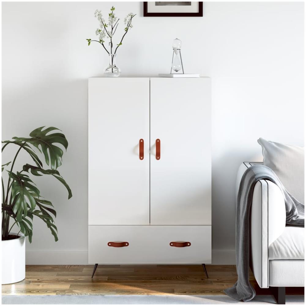 Credenza Bianco Lucido 69,5x31x115 Cm In Legno Multistrato - Foto 1
