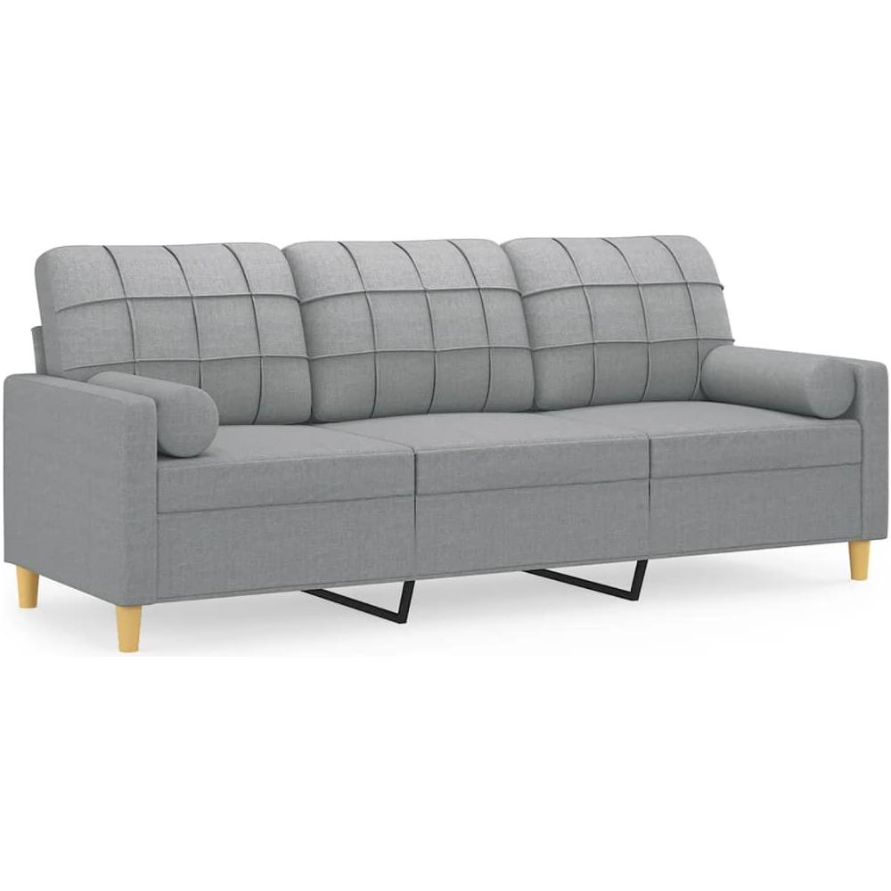 Divano A 3 Posti Con Cuscini Grigio Chiaro 180 Cm In Tessuto - Foto 2