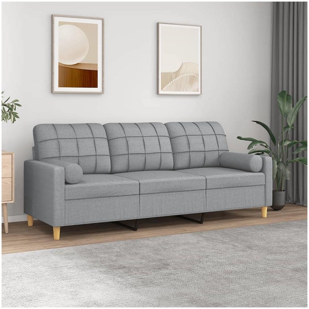 Divano A 3 Posti Con Cuscini Grigio Chiaro 180 Cm In Tessuto - Foto 1