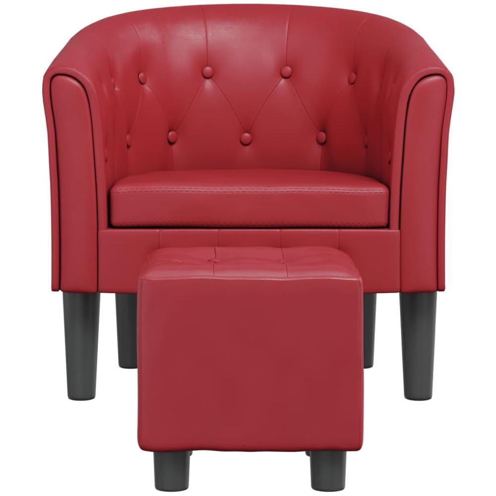 Poltrona A Pozzetto Con Poggiapiedi Rosso Vino In Similpelle - Foto 3