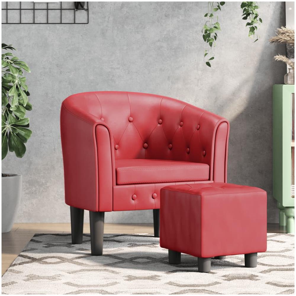 Poltrona A Pozzetto Con Poggiapiedi Rosso Vino In Similpelle - Foto 1