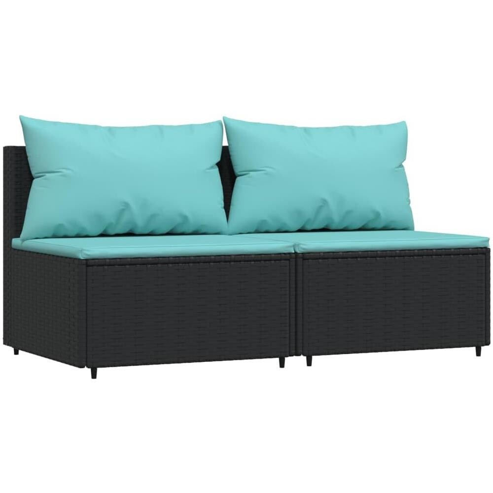 Divani Centrali da Giardino con Cuscini 2pz in Polyrattan Nero - Foto 1