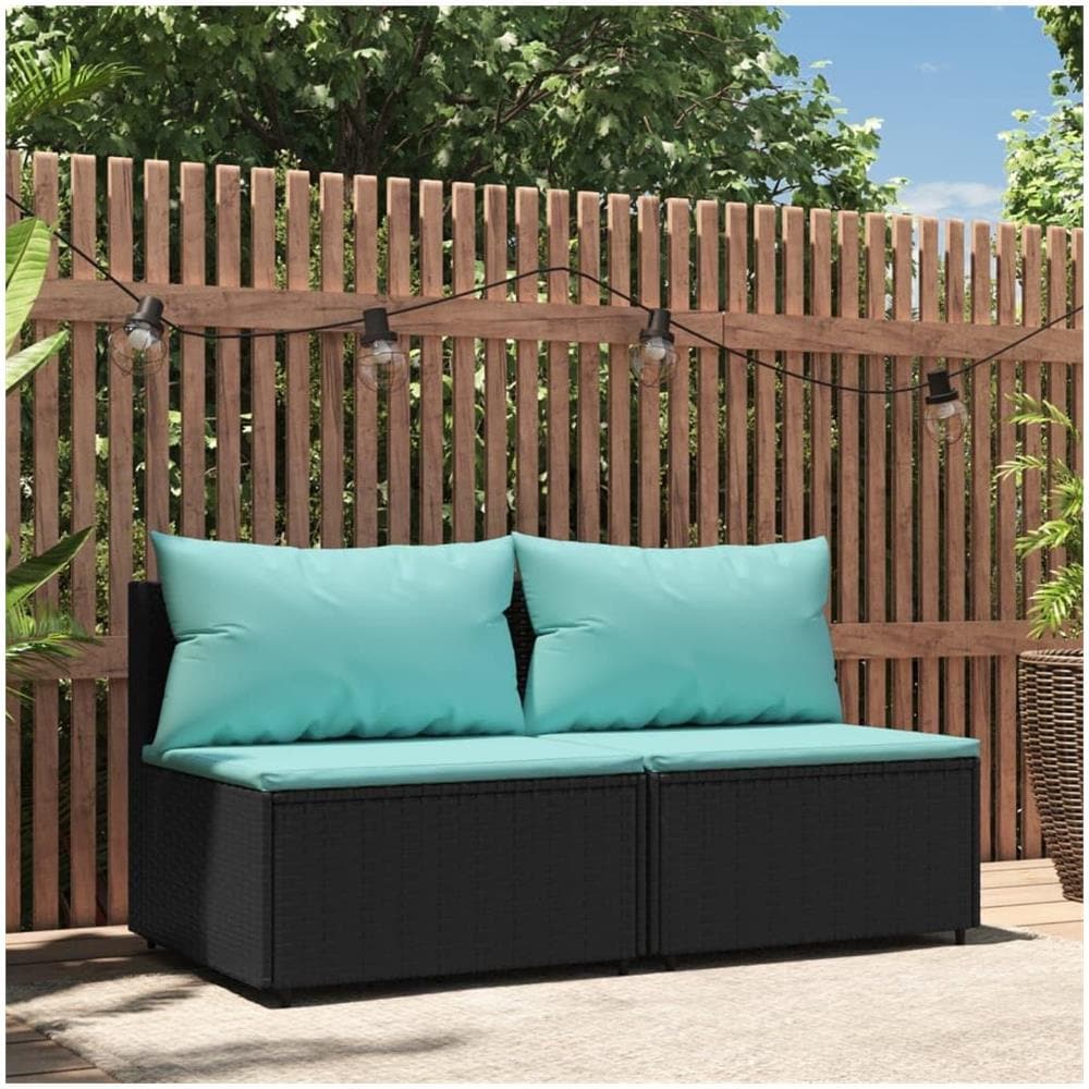 Divani Centrali da Giardino con Cuscini 2pz in Polyrattan Nero - Foto 2