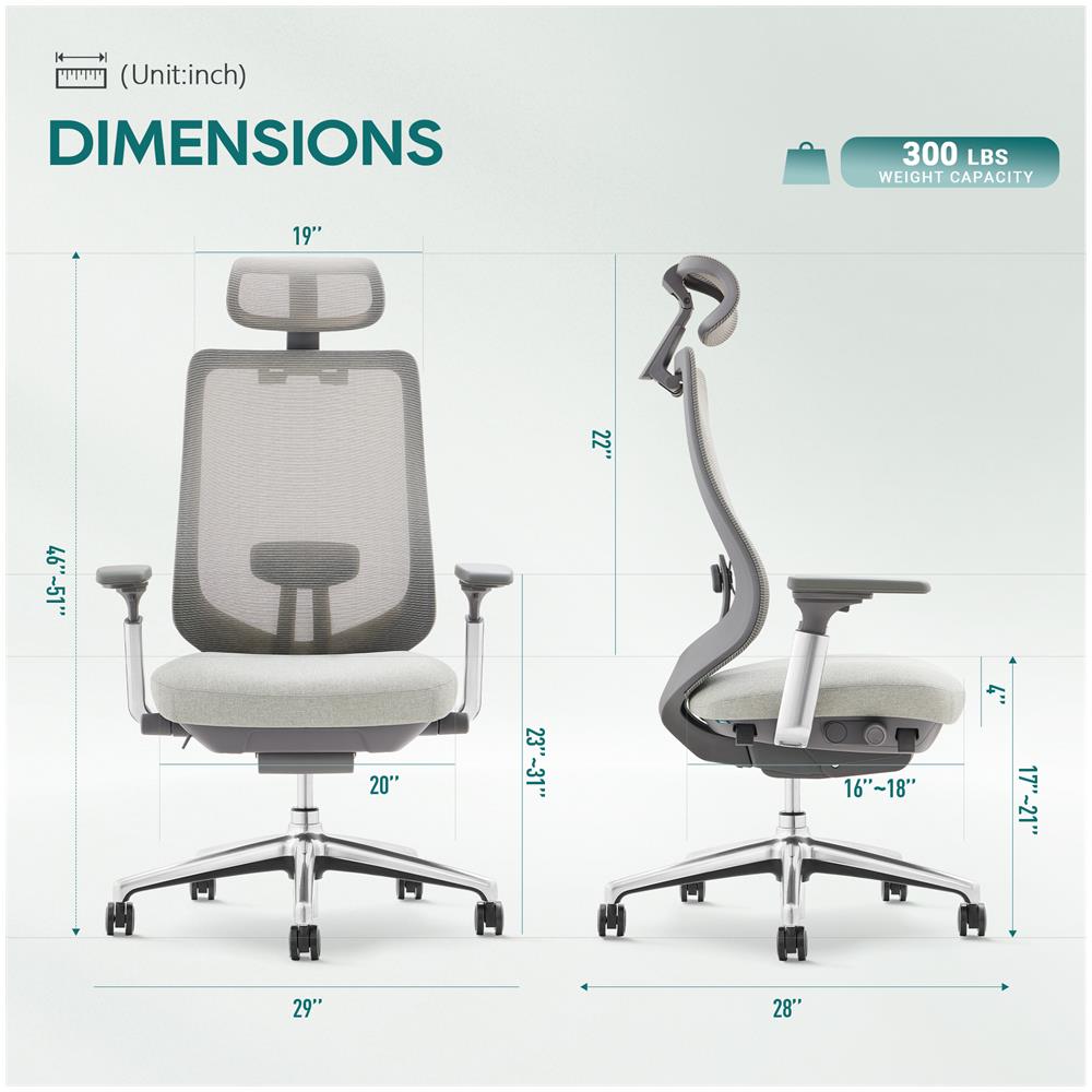 Atlas Sedia Da Ufficio Ergonomica In Rete - Sedia Da Direttore Con Poggiatesta, Braccioli 4d, Sedile Scorrevole E Blocco Inclinazione, Grigio - Foto 2