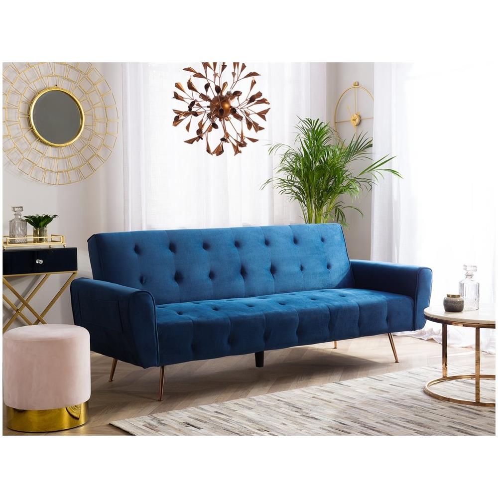 Divano Letto In Velluto Blu Scuro Selnes - Foto 2