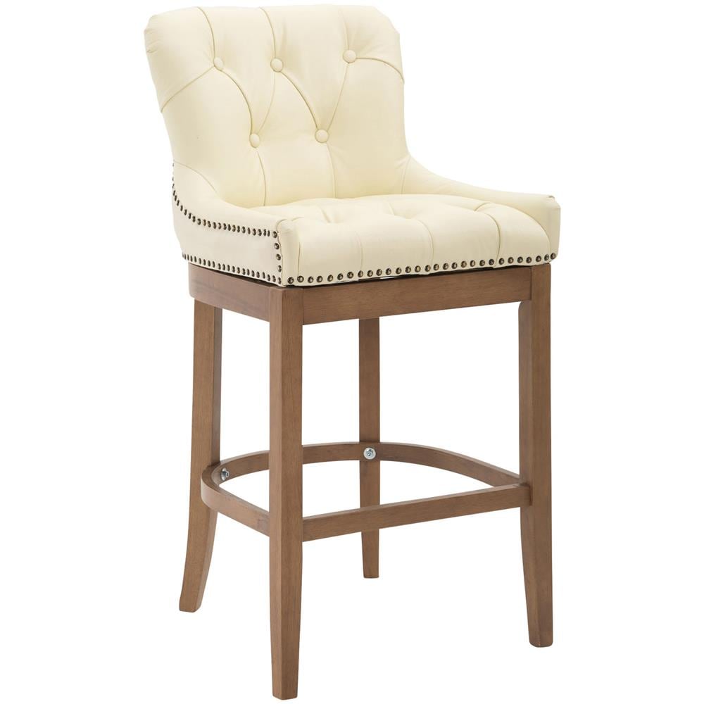 Sgabello Cucina Chesterfield in Legno Lakewood Antico-ChiaroI Sgabello Alto Vintage in Vera Pelle I Sgabello Bar Design in Legno H 74 CM Crema - Foto 1