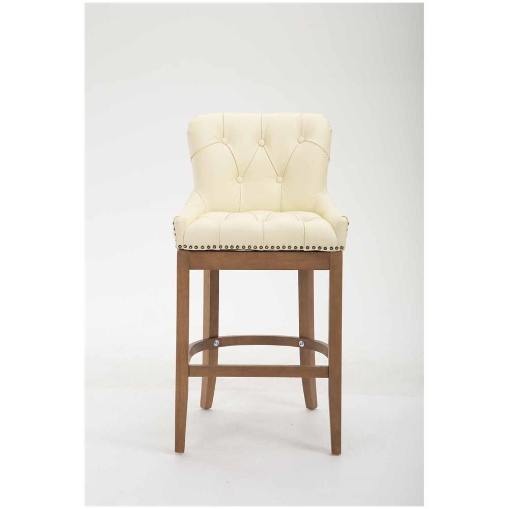 Sgabello Cucina Chesterfield in Legno Lakewood Antico-ChiaroI Sgabello Alto Vintage in Vera Pelle I Sgabello Bar Design in Legno H 74 CM Crema - Foto 2