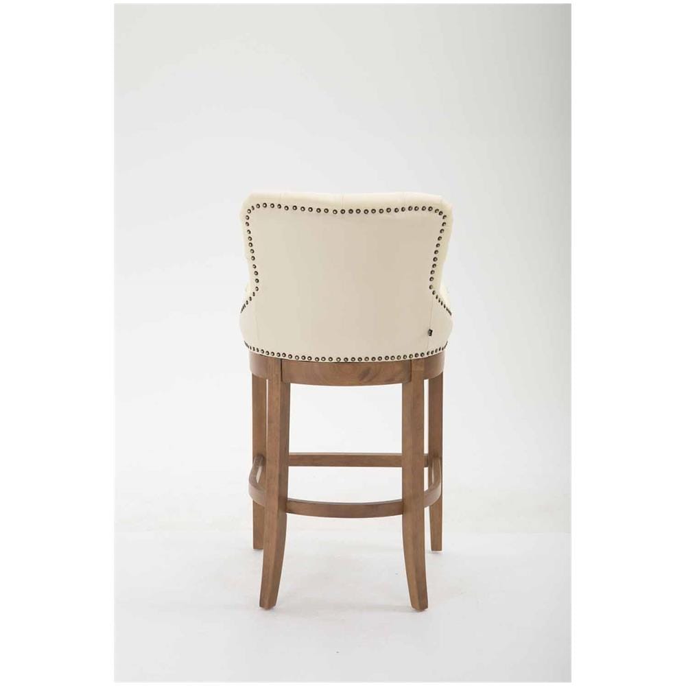 Sgabello Cucina Chesterfield in Legno Lakewood Antico-ChiaroI Sgabello Alto Vintage in Vera Pelle I Sgabello Bar Design in Legno H 74 CM Crema - Foto 5