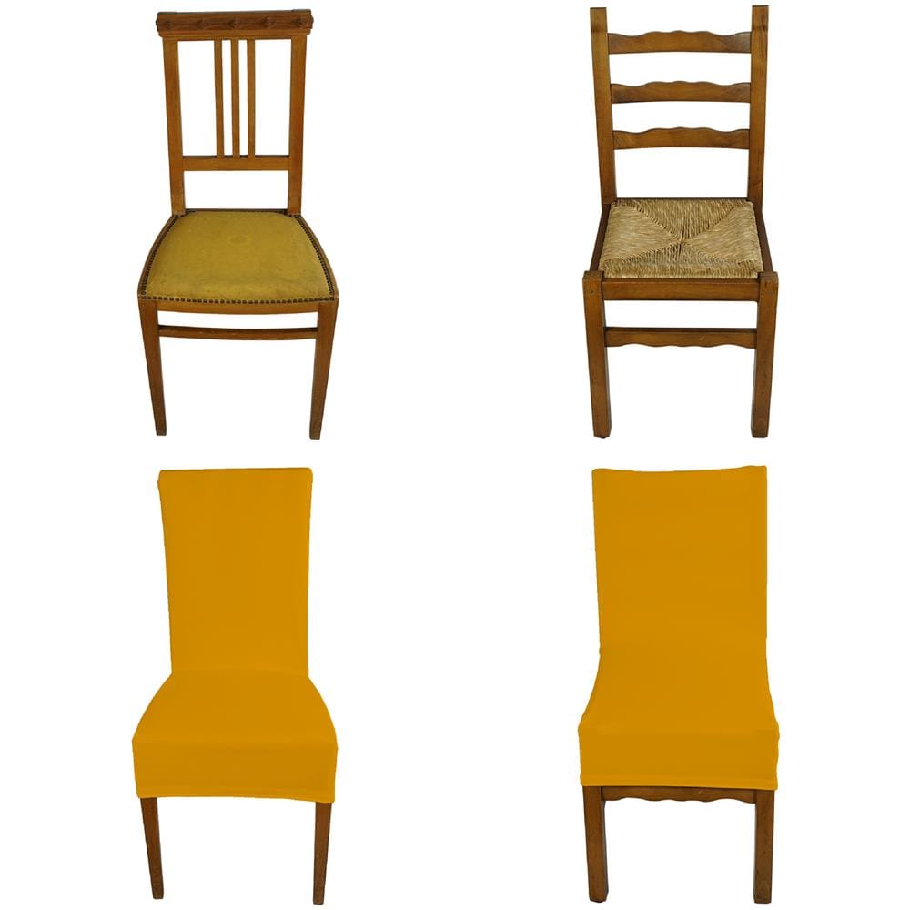 Set 2 vestisedia universale con schienale quadrato Subito Fatto per sedie da ufficio, cucina, sala da pranzo, camera, hotel o ristorante in tessuto super elasticizzato made in Italy Oro - Foto 1