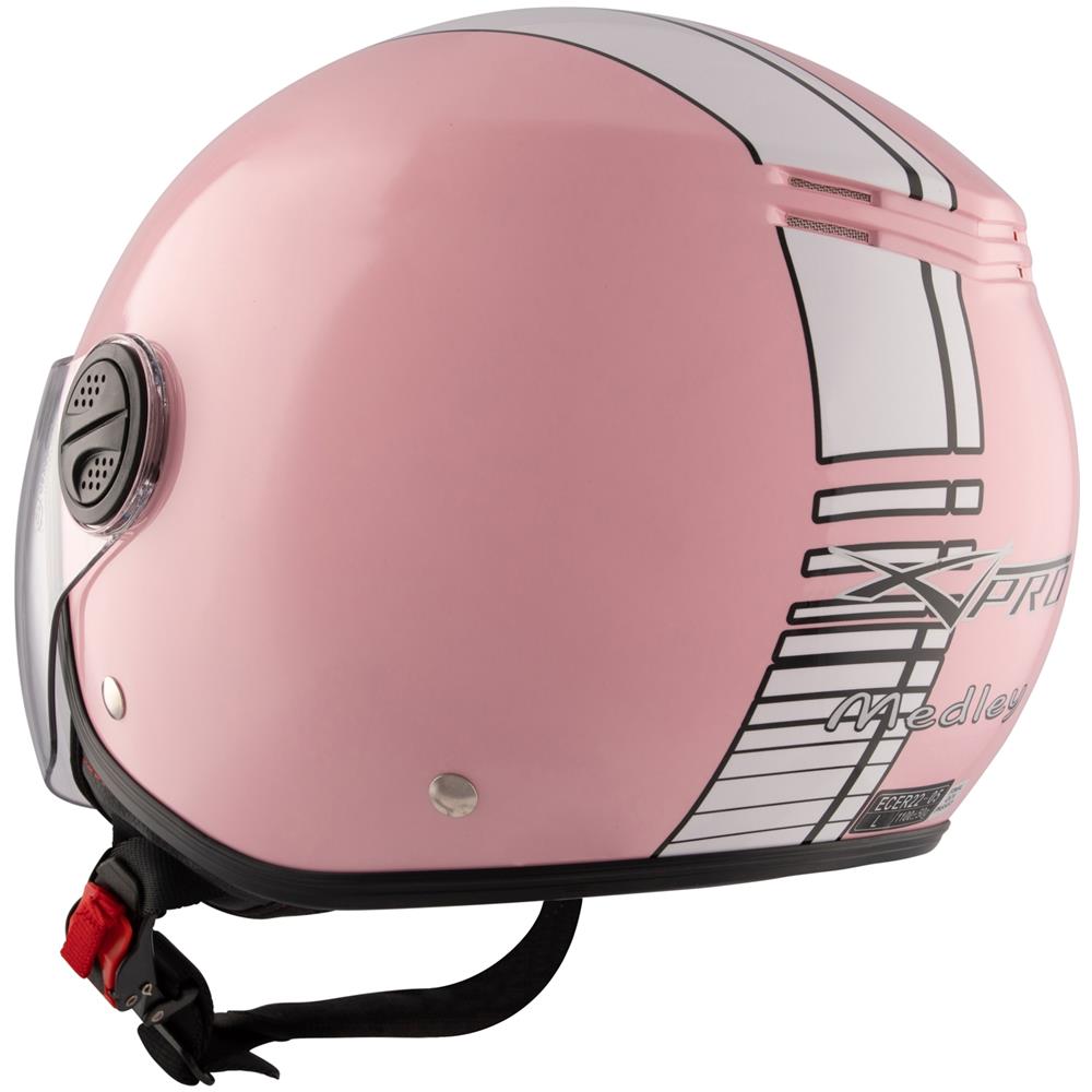 Moto Casco Jet Rosa Omologato Ece Grafica Bianca Doppia Visiera Parasole L - Foto 2