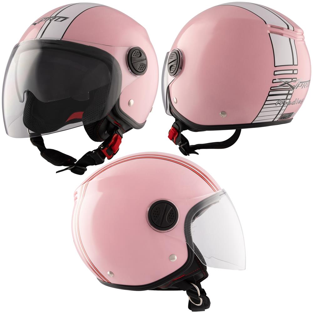 Moto Casco Jet Rosa Omologato Ece Grafica Bianca Doppia Visiera Parasole L - Foto 1