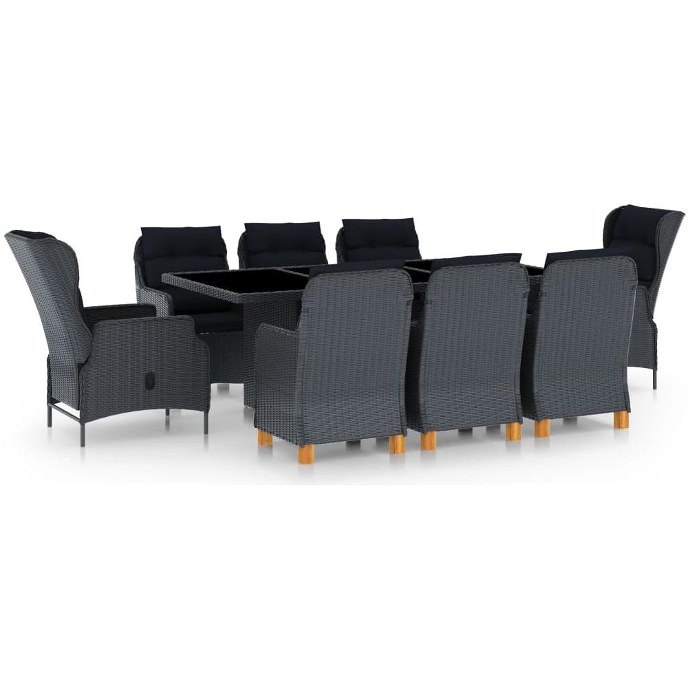 Set Pranzo Da Giardino 9 Pz Con Cuscini Polyrattan Grigio Scuro - Foto 1