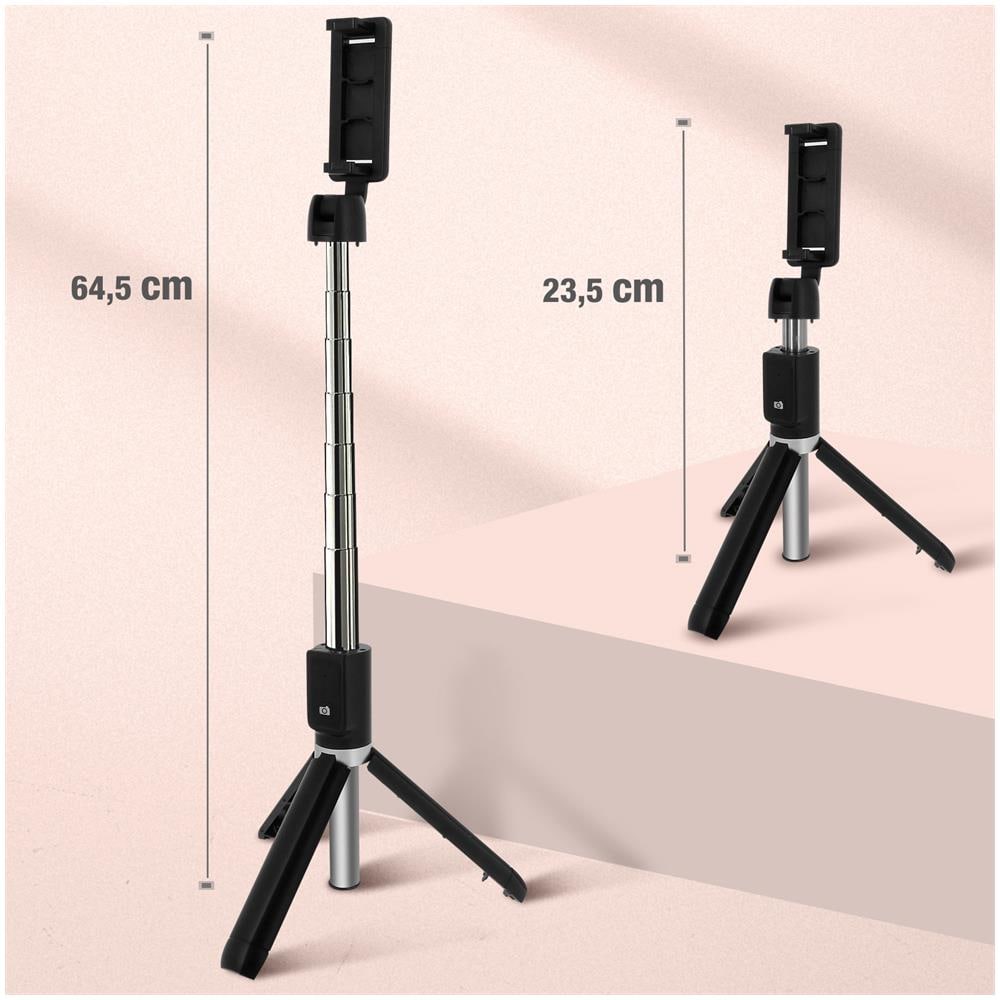 Selfie Stick Wireless Bluetooth Con Funzione Treppiedi Altezza Regolabile Nero - Foto 2