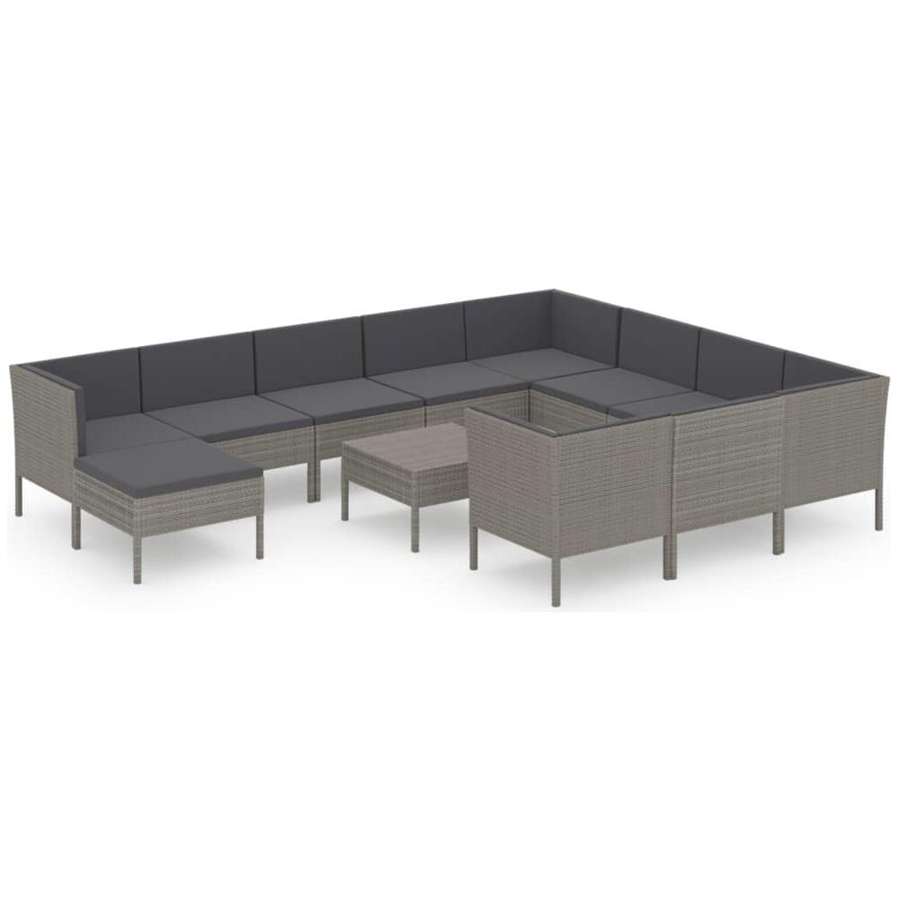 Set Divani Da Giardino 12 Pz Con Cuscini In Polyrattan Grigio - Foto 2