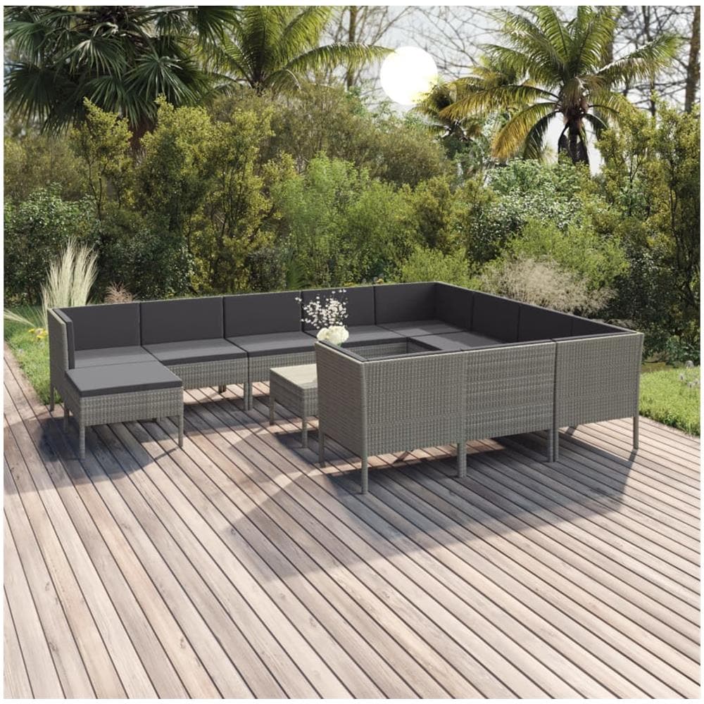 Set Divani Da Giardino 12 Pz Con Cuscini In Polyrattan Grigio - Foto 1