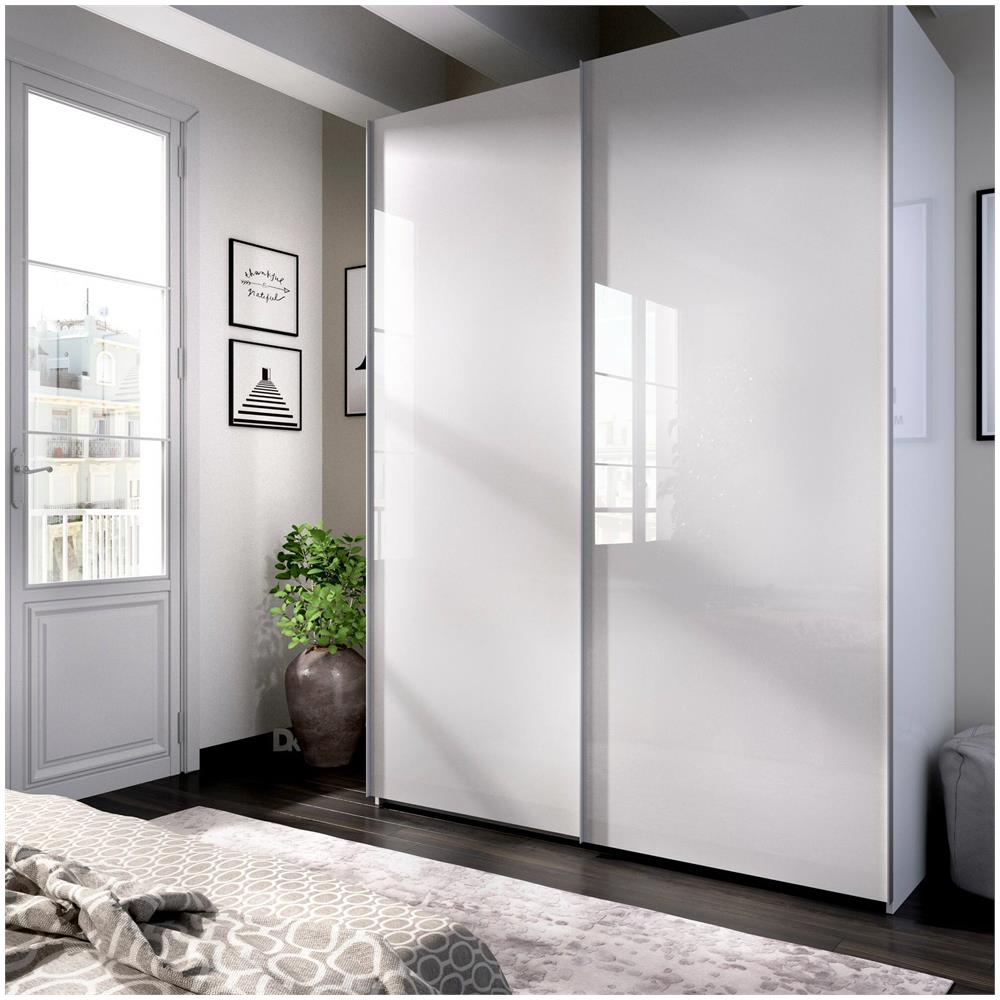 Guardaroba Nuptse, Mobile Appendiabiti Per Camera Da Letto, Armadio A 2 Ante Scorrevoli, 150x65h204 Cm, Bianco - Foto 1
