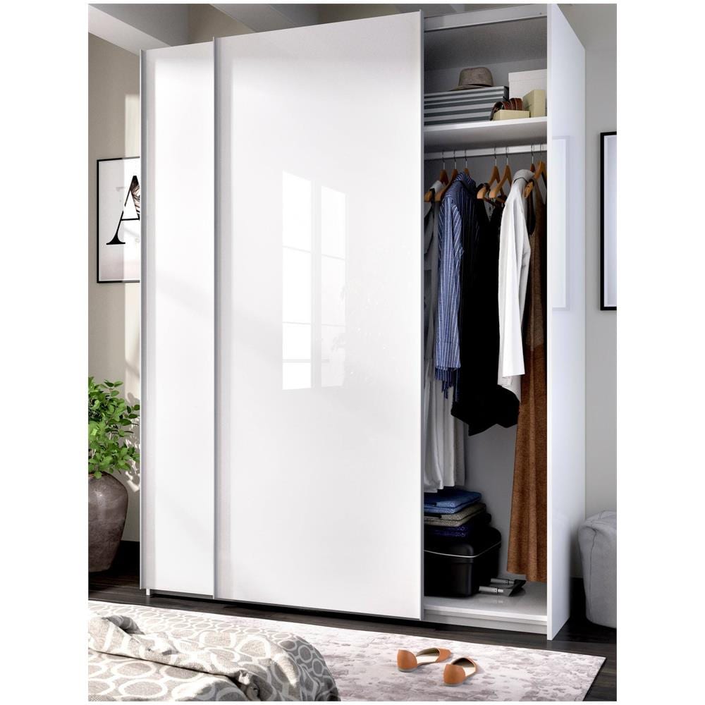 Guardaroba Nuptse, Mobile Appendiabiti Per Camera Da Letto, Armadio A 2 Ante Scorrevoli, 150x65h204 Cm, Bianco - Foto 4