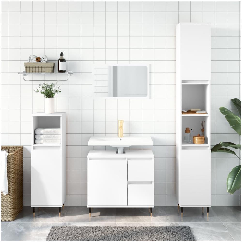 Armadietto Da Bagno Bianco 30x30x190 Cm In Legno Multistrato - Foto 1