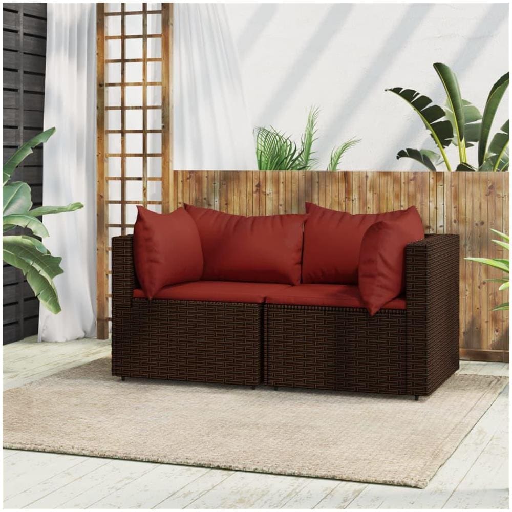 Divani Angolari da Giardino con Cuscini 2pz Polyrattan Marrone - Foto 2