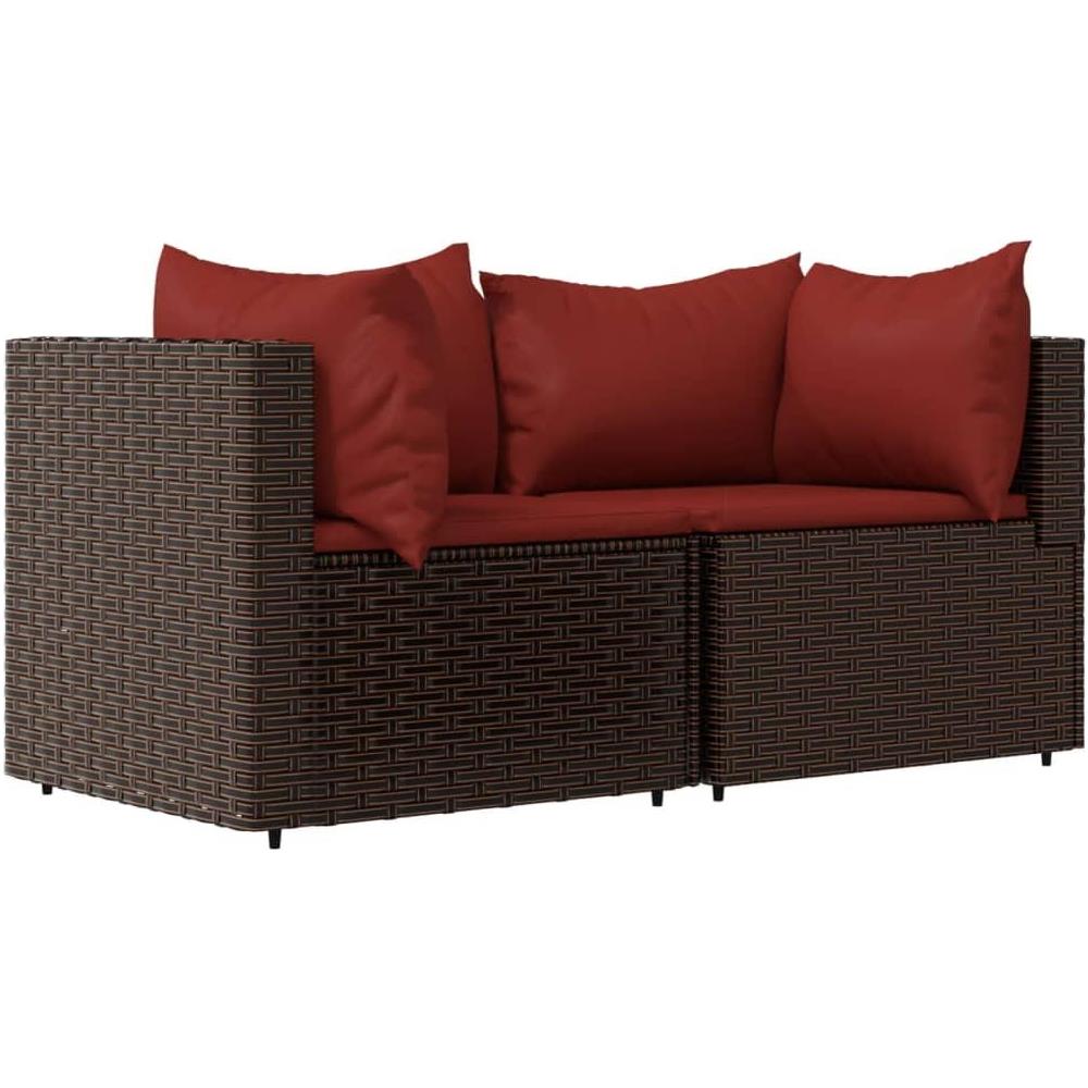 Divani Angolari da Giardino con Cuscini 2pz Polyrattan Marrone - Foto 1