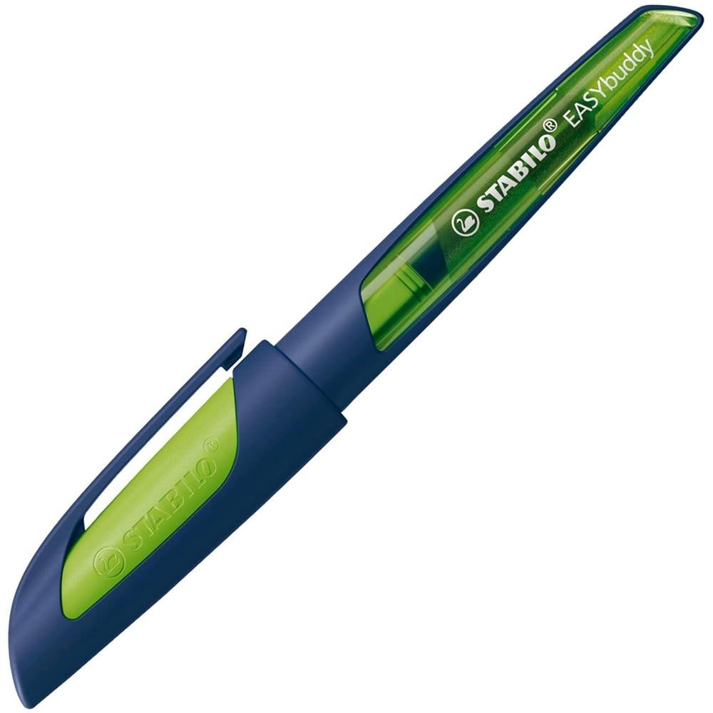 EASYbuddy - Penna Stilografica Ergonomica per Bambini - Twilight Sky - Blu Acciaio /Lime - Punta Mancini - Cartuccia Blu inclusa - Foto 1