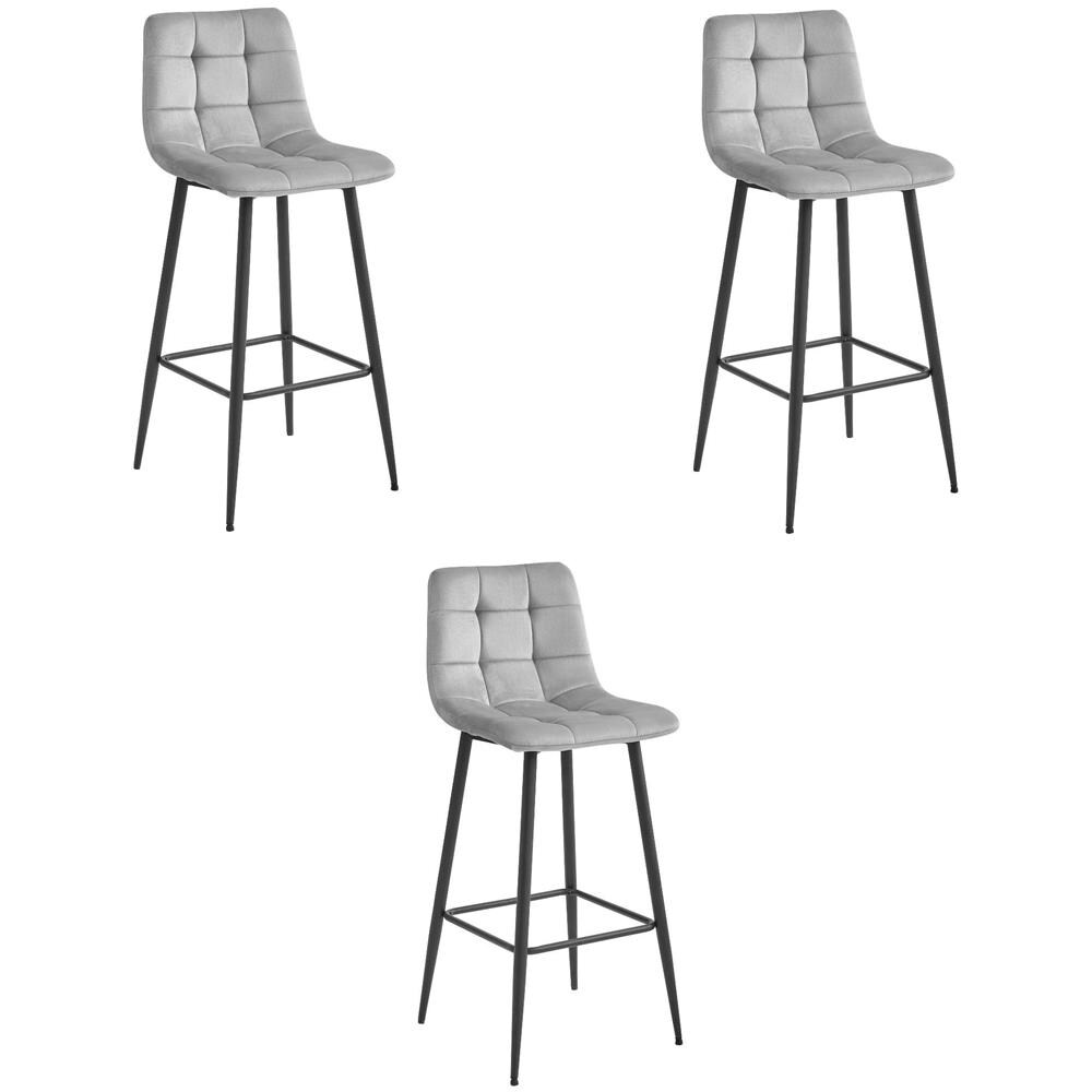 Sgabello TEOTO in velluto grigio argento con gambe nere per cucina x3 - Foto 1