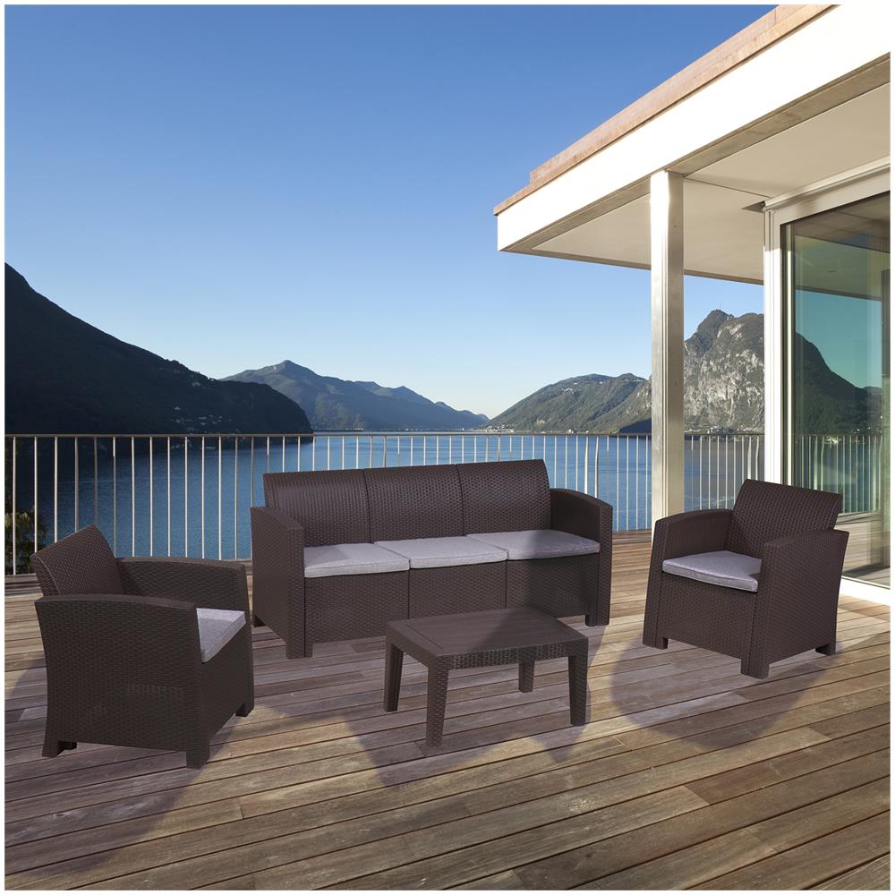 Set Da Giardino Chillvert Salerno Resina 1 Divano+ 2 Poltrone Singole + 1 Tavolo Marrone - Foto 2