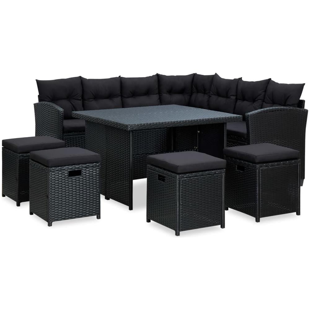 Set Divani da Giardino 6 pz con Cuscini in Polyrattan Nero - Foto 1