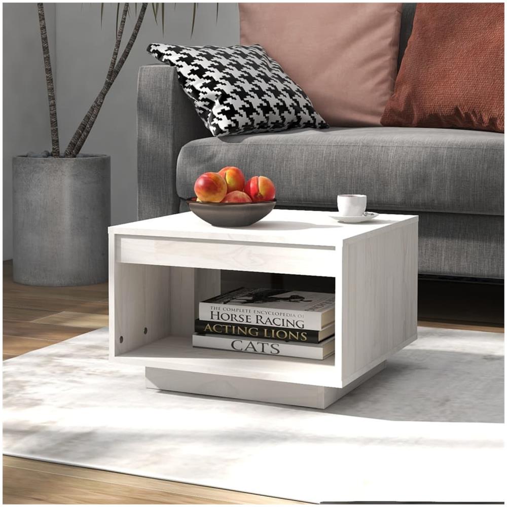 Tavolino Da Salotto Bianco 50x50x33,5 Cm Legno Massello Di Pino - Foto 1