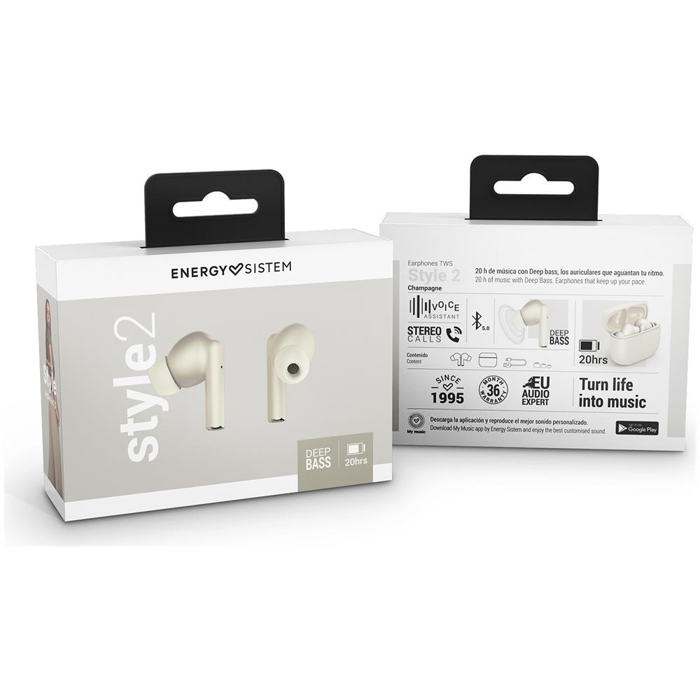 Cuffie Wireless Energy Sistem Style 2 - Stereo Wireless - Bt 5.0 - Bassi Profondi - Scatola Di Ricarica - Colore Oro - Foto 2