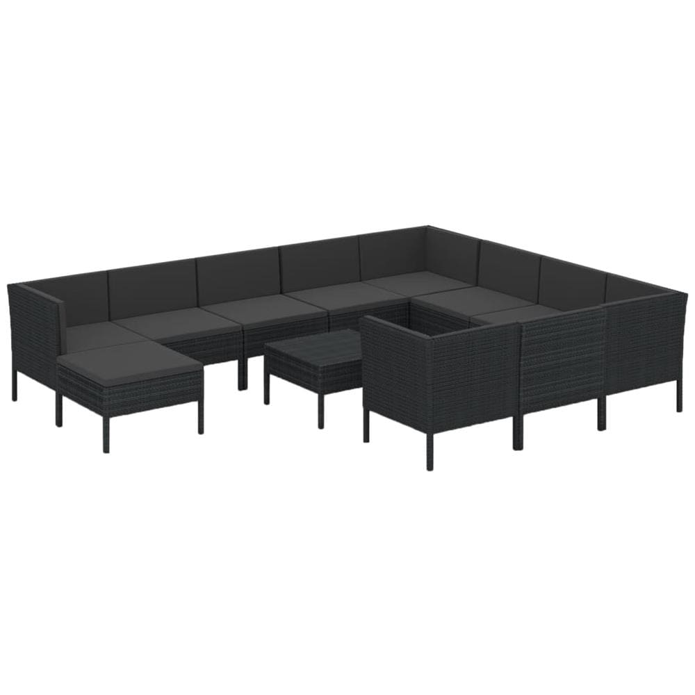 Set Divani Da Giardino 12 Pz Con Cuscini In Polyrattan Nero - Foto 2