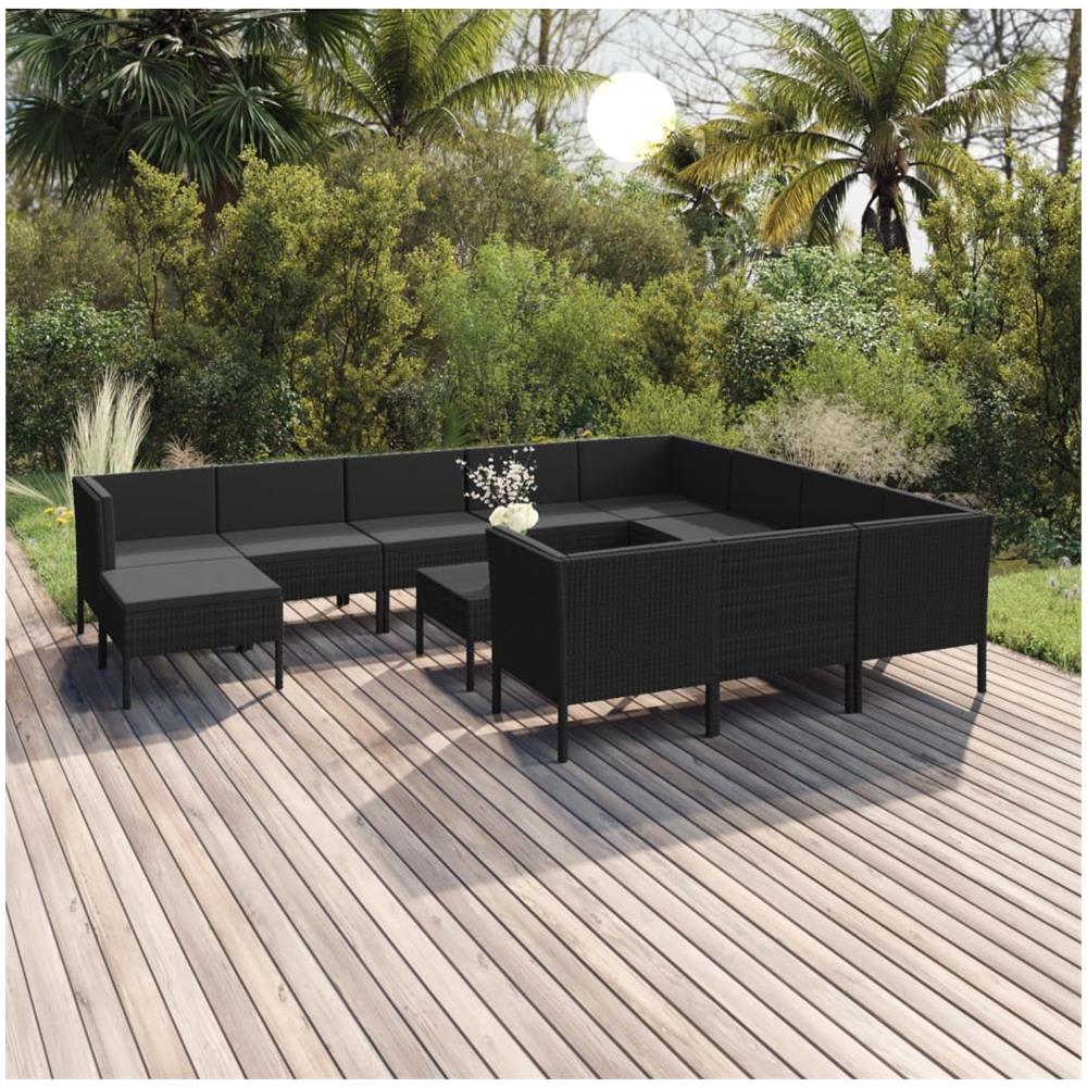 Set Divani Da Giardino 12 Pz Con Cuscini In Polyrattan Nero - Foto 1