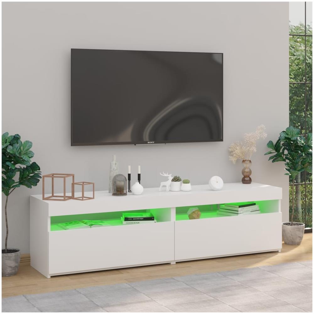 Mobili Porta TV con Luci LED 2 pz Bianco Lucido 75x35x40 cm - Foto 11