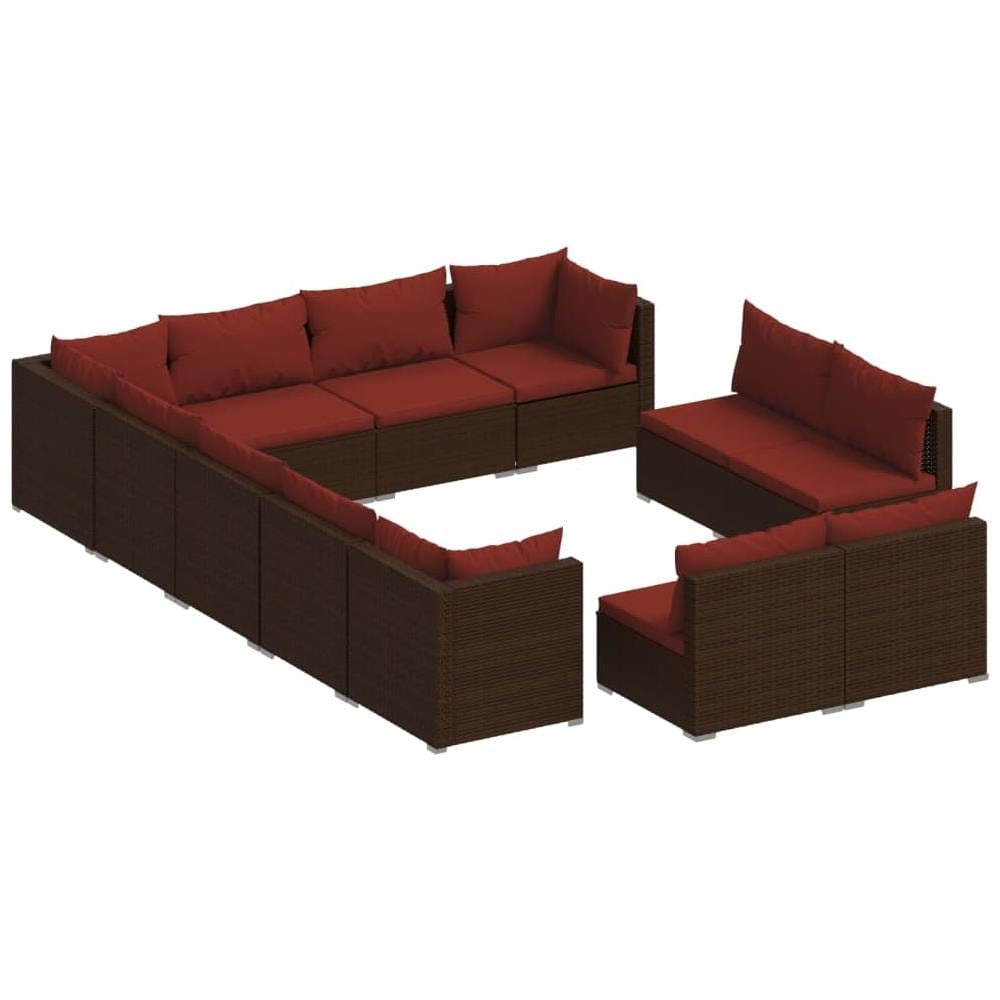 Set Divani Da Giardino 12 Pz Con Cuscini In Polyrattan Marrone - Foto 1
