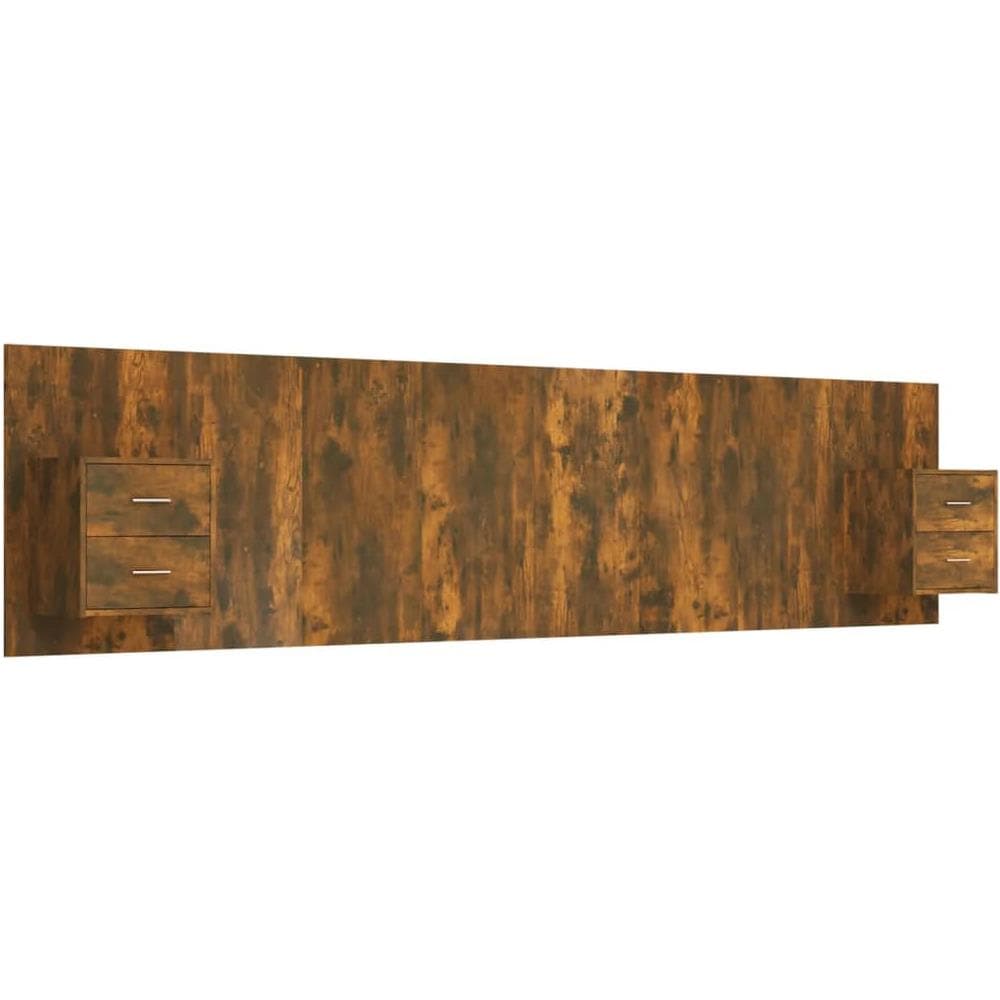 Testiera Letto Con Comodini In Legno Multistrato Rovere Fumo - Foto 2