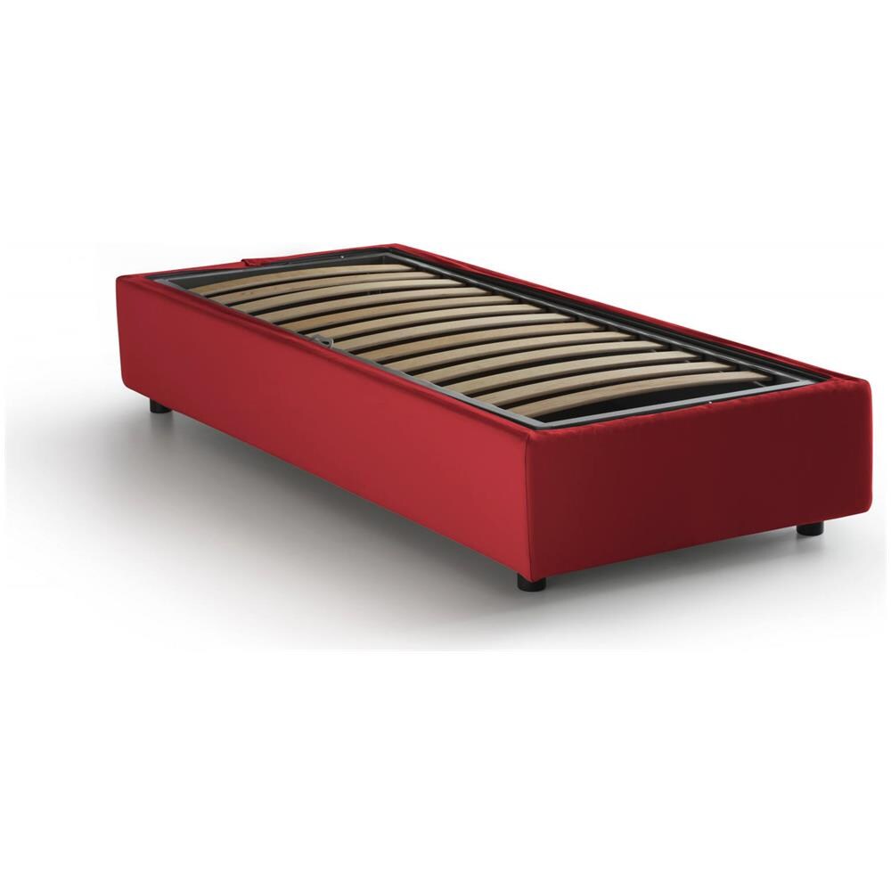 Letto Singolo Sophia, Letto Contenitore Con Rivestimento In Tessuto, 100% Made In Italy, Apertura Frontale, Con Materasso Cm 90x190 Incluso, Rosso - Foto 3
