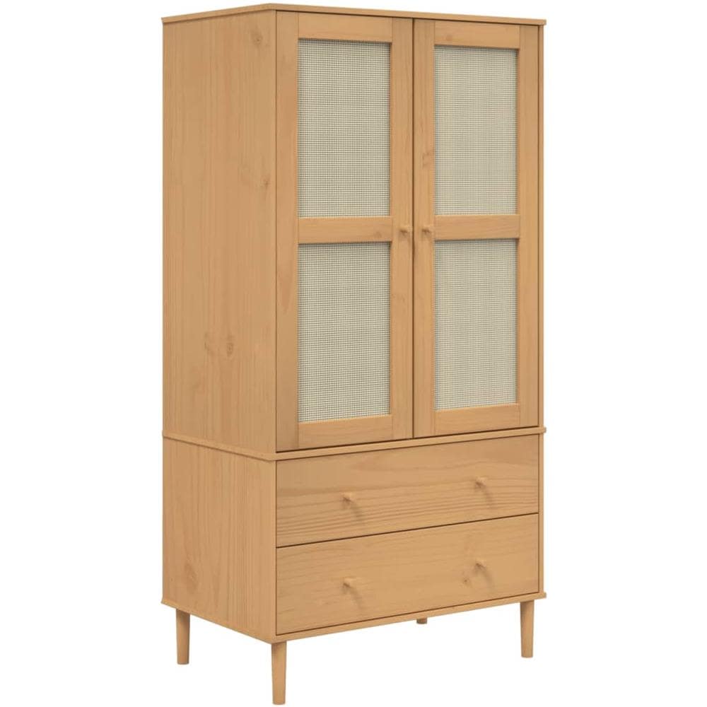 Armadio Senja Aspetto Rattan Marrone 90x55x175 Cm Massello Pino - Foto 2
