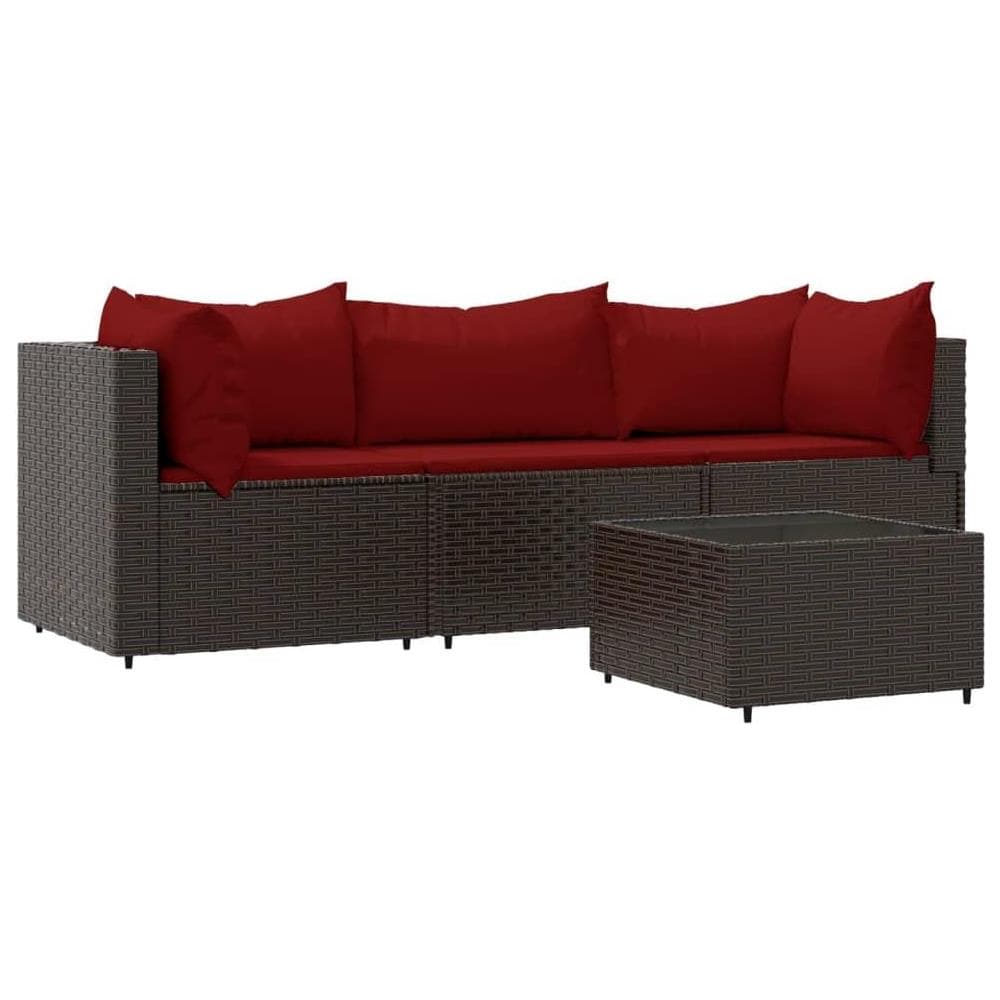 Set Mobili da Giardino 4 pz con Cuscini in Polyrattan Marrone - Foto 1