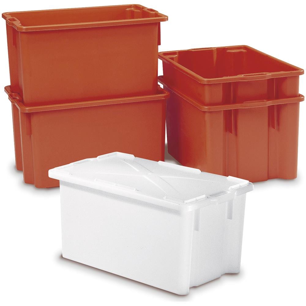 Cassa In Plastica Per Alimenti Sovrapponibile E Impilabile Capienza 50 Litri Con Manici - Arancione - Foto 2