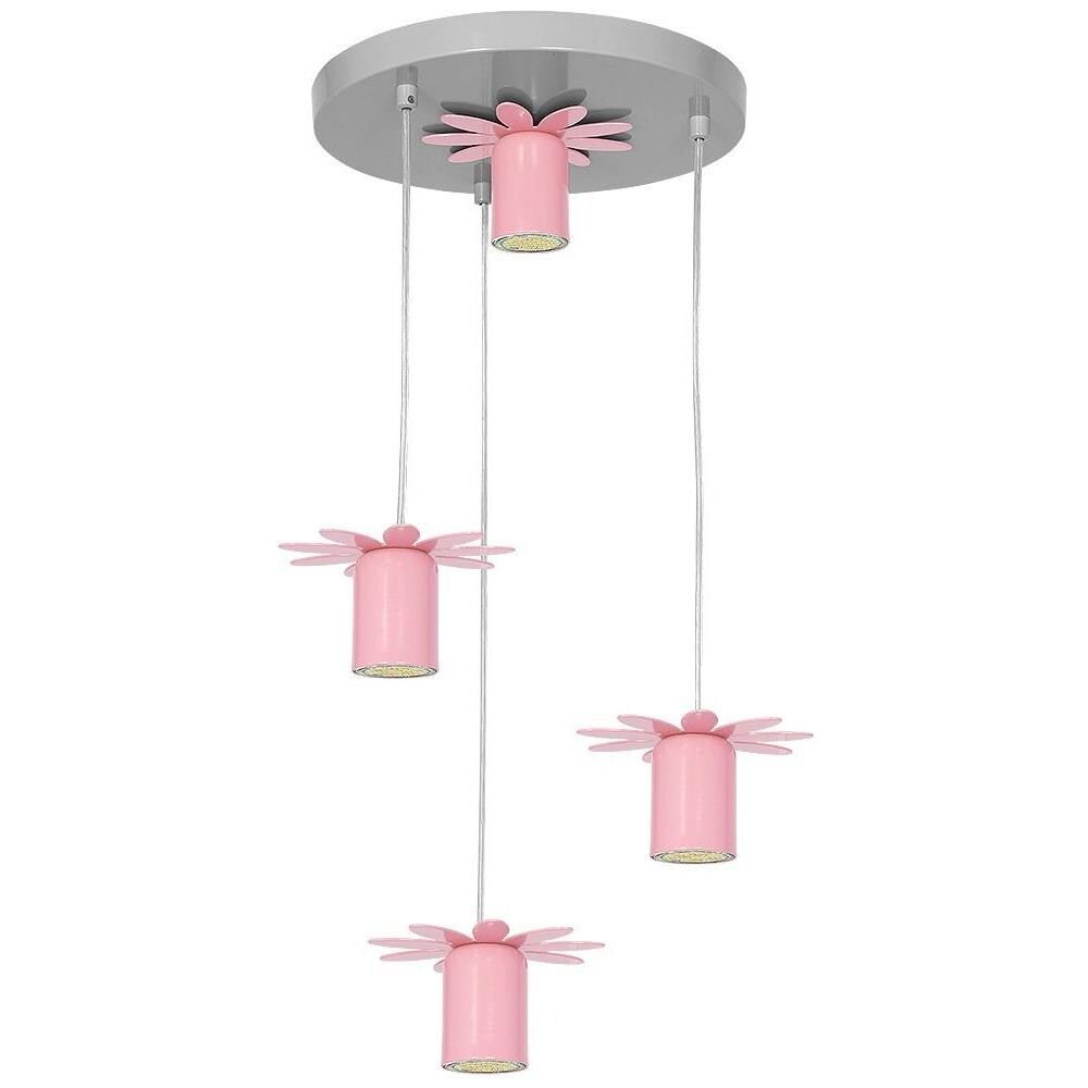 7870 Lampadario In Acciaio Da Soffitto Per Cameretta Bambini, Plafoniera Spot Fiore4, Rosa. - Foto 1