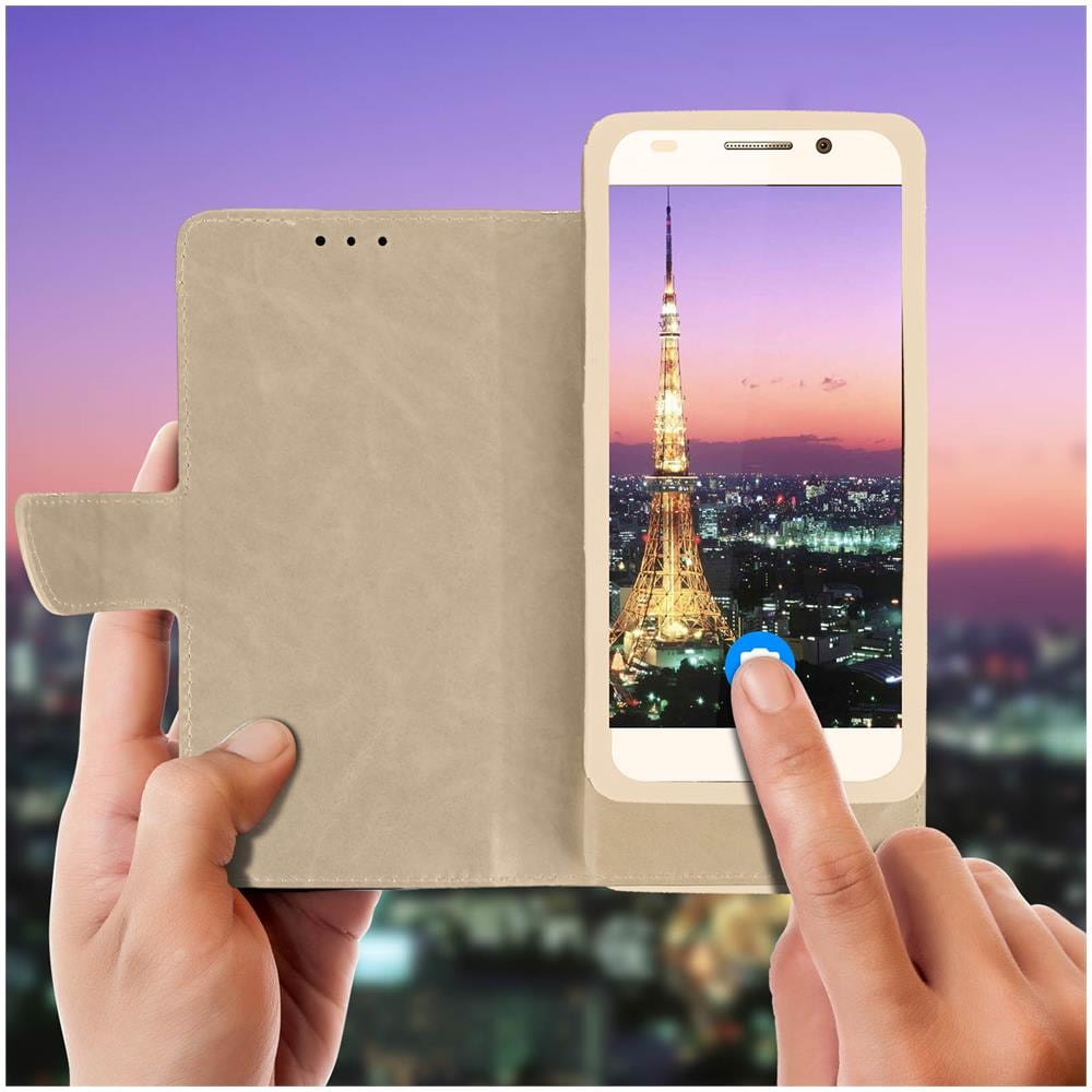 Custodia Smartphone 5,5 A 6,0"" Universale Portafoglio Porta-carte Beige - Foto 2