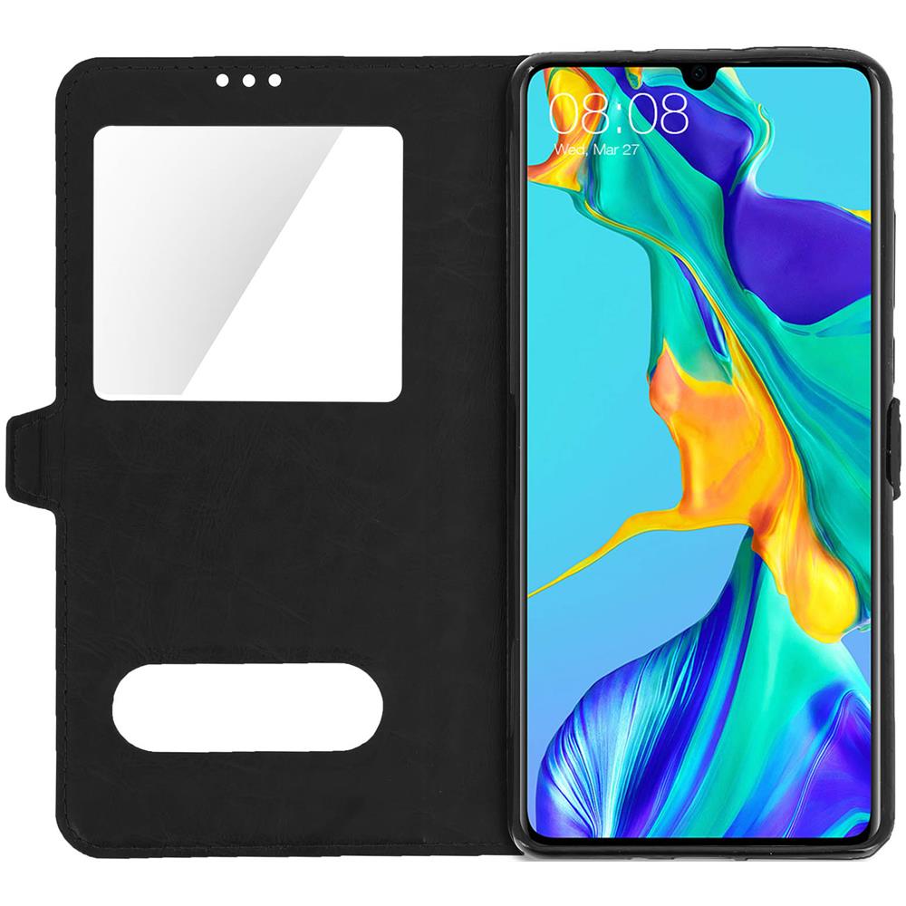 Custodia Huawei P30 Sportellino 2x Finestre Cover Silicone - Nero - Foto 5