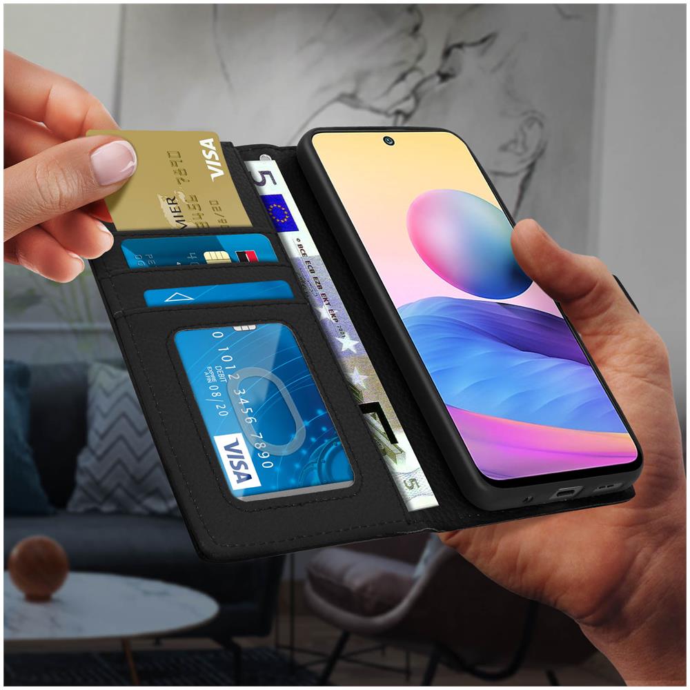 Custodia Xiaomi Redmi Note 10 5g / Poco M3 Pro Portacarte Supporto Video Nera - Foto 2