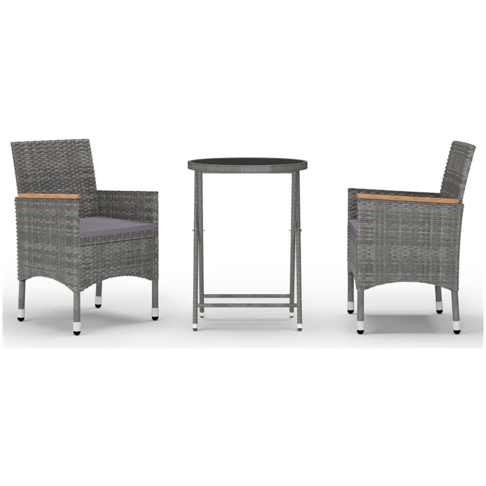 Set Bistrot Giardino 3 Pz Polyrattan E Vetro Temperato Grigio - Foto 1