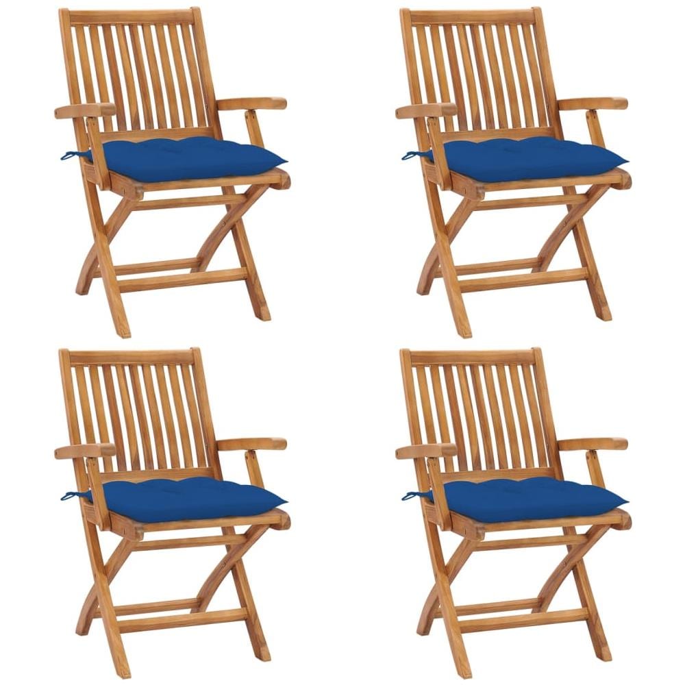 Sedie da Giardino Pieghevoli con Cuscini 4 pz Massello di Teak - Foto 1