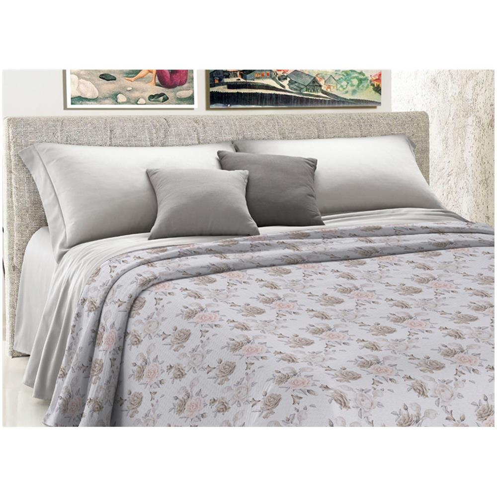 Copriletto Piquet Primavera Estate 100% Cotone Disegno Rosa Grande Floreale Singolo Beige - Foto 2