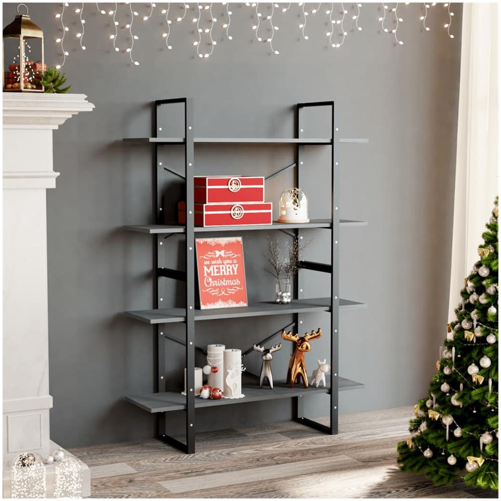 Libreria A 4 Ripiani Grigia 100x30x140 Cm In Massello Di Pino - Foto 1