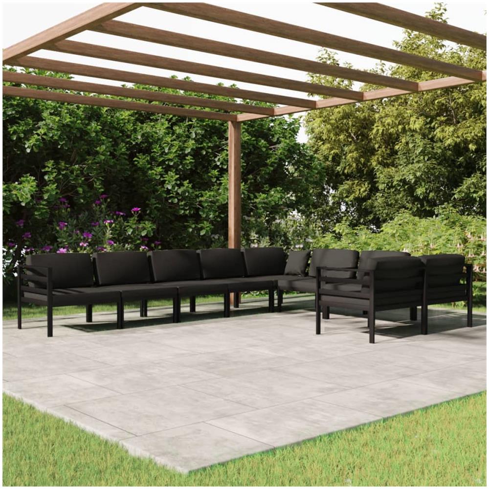 Set Divani Da Giardino 9 Pz Con Cuscini In Alluminio Antracite - Foto 1