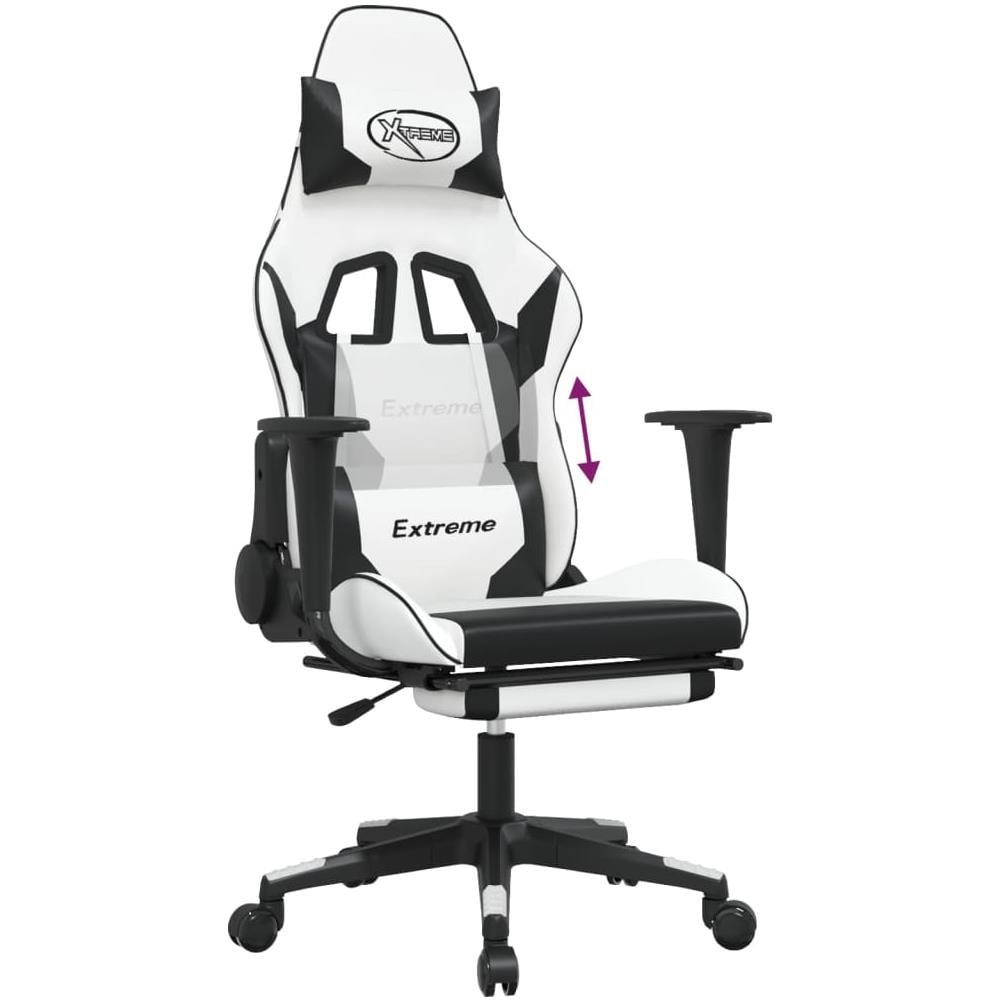 Sedia Da Gaming Con Poggiapiedi Bianco E Nero In Similpelle - Foto 10