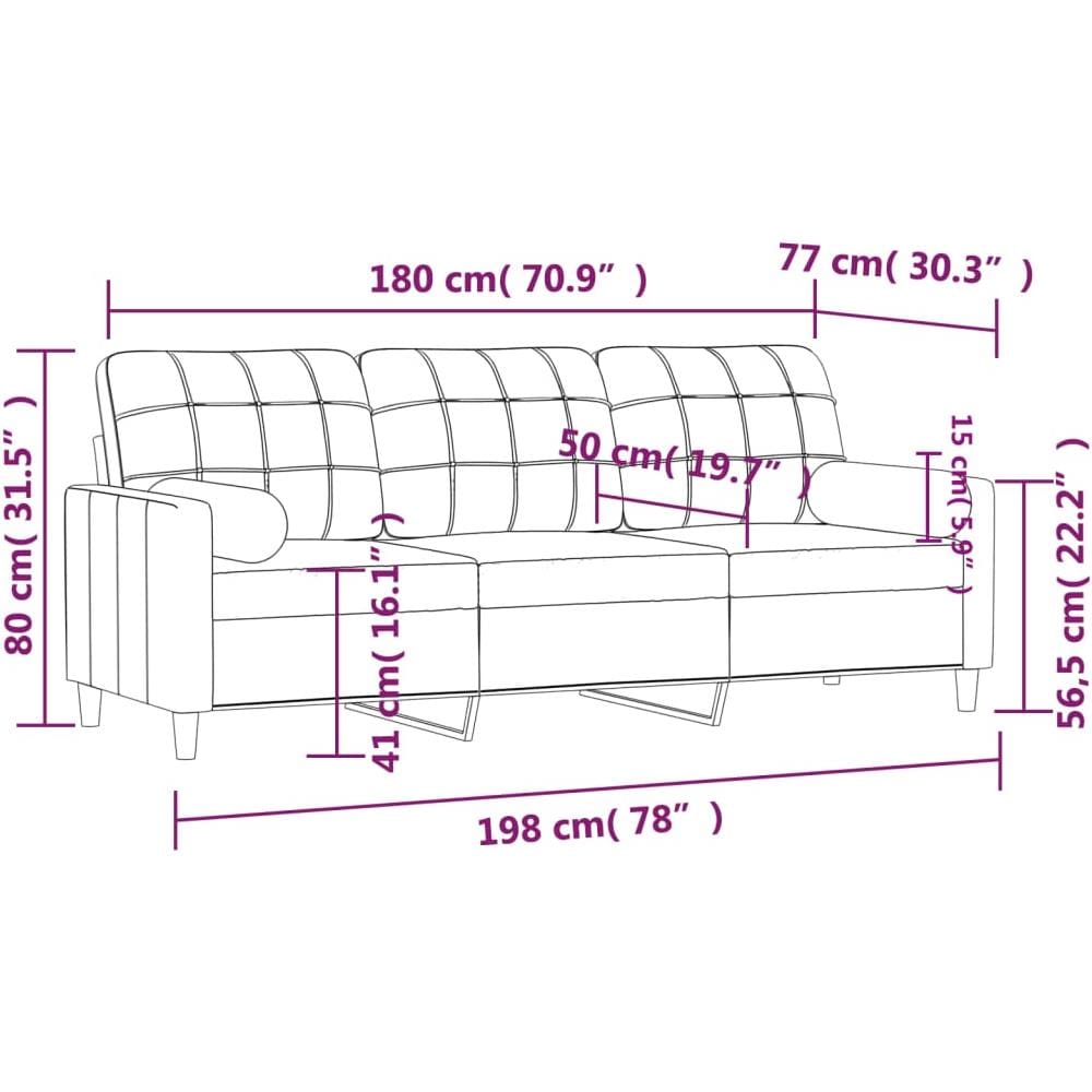 Divano A 3 Posti Con Cuscini Rosso Vino 180 Cm In Tessuto - Foto 2